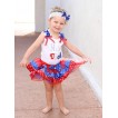 American's Birthday White Baby Pettitop Star Ruffle Minnie Dot Bow Rhinestone Miss USA & Red Minnie Blue Patriotic Star Satin Trimmed Baby Pettiskirt NN323